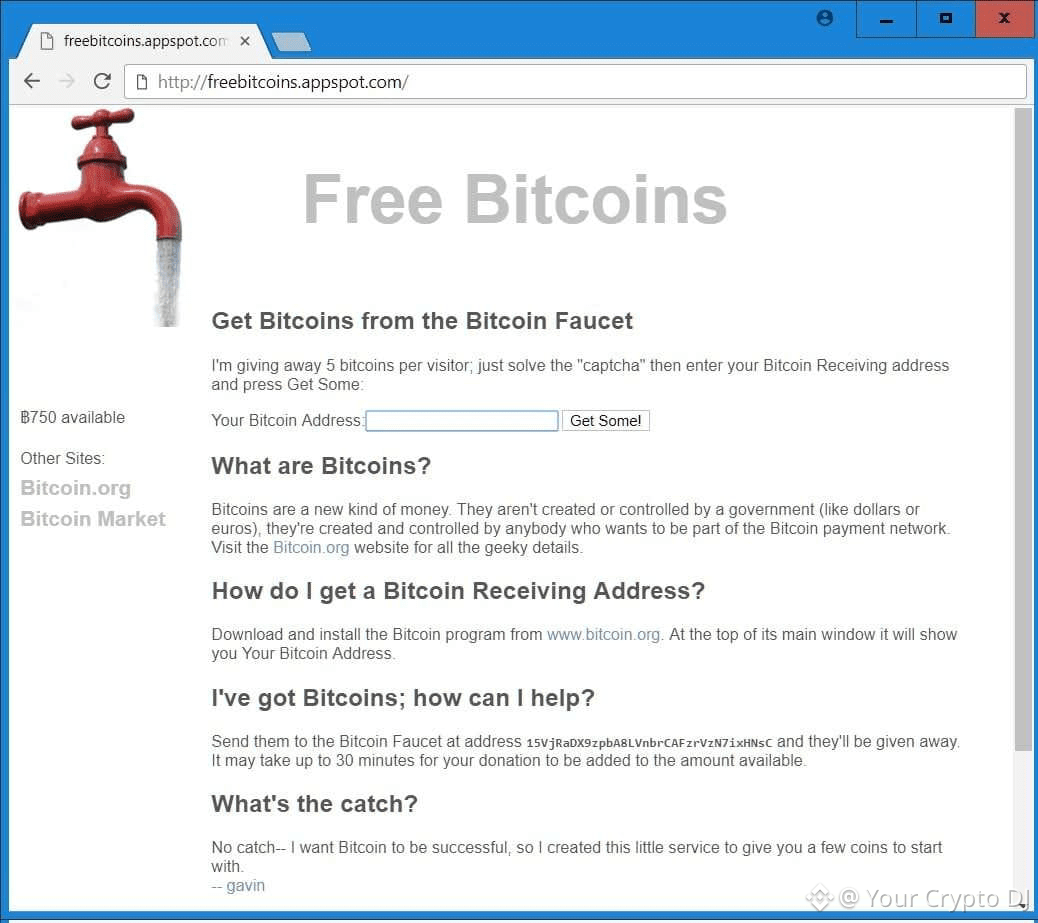Bitcoin Faucet rozdávající 5 BTC každému návštěvníkovi